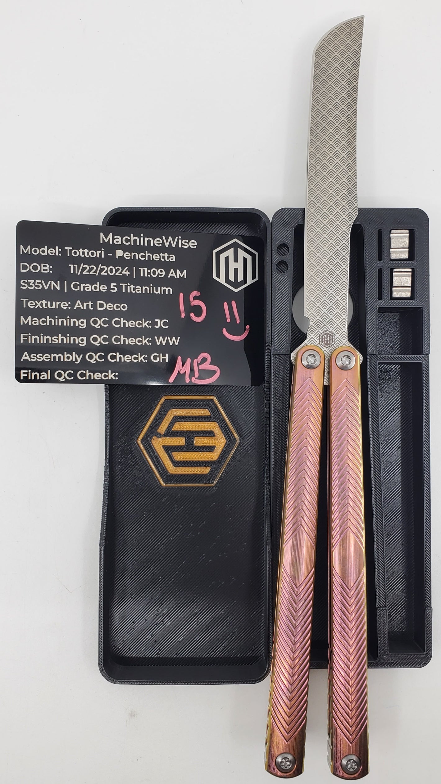 Machinewise Tottori Penchetta 2nd Special Edition Art Deco Handle Milling Balisong