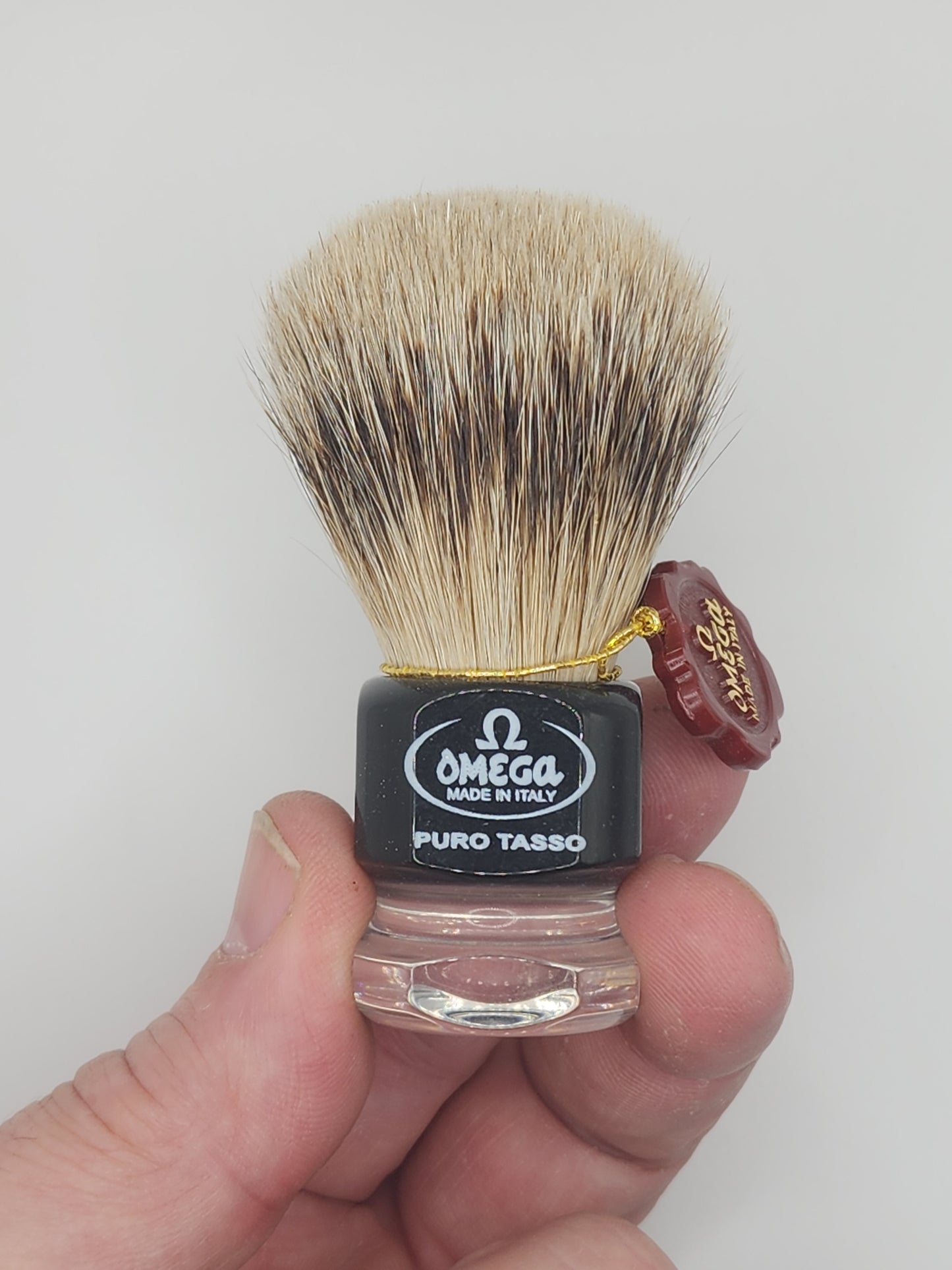 Omega 615 1st Grade Super Badger Hair  SMALL Shaving Brush with Free Stand