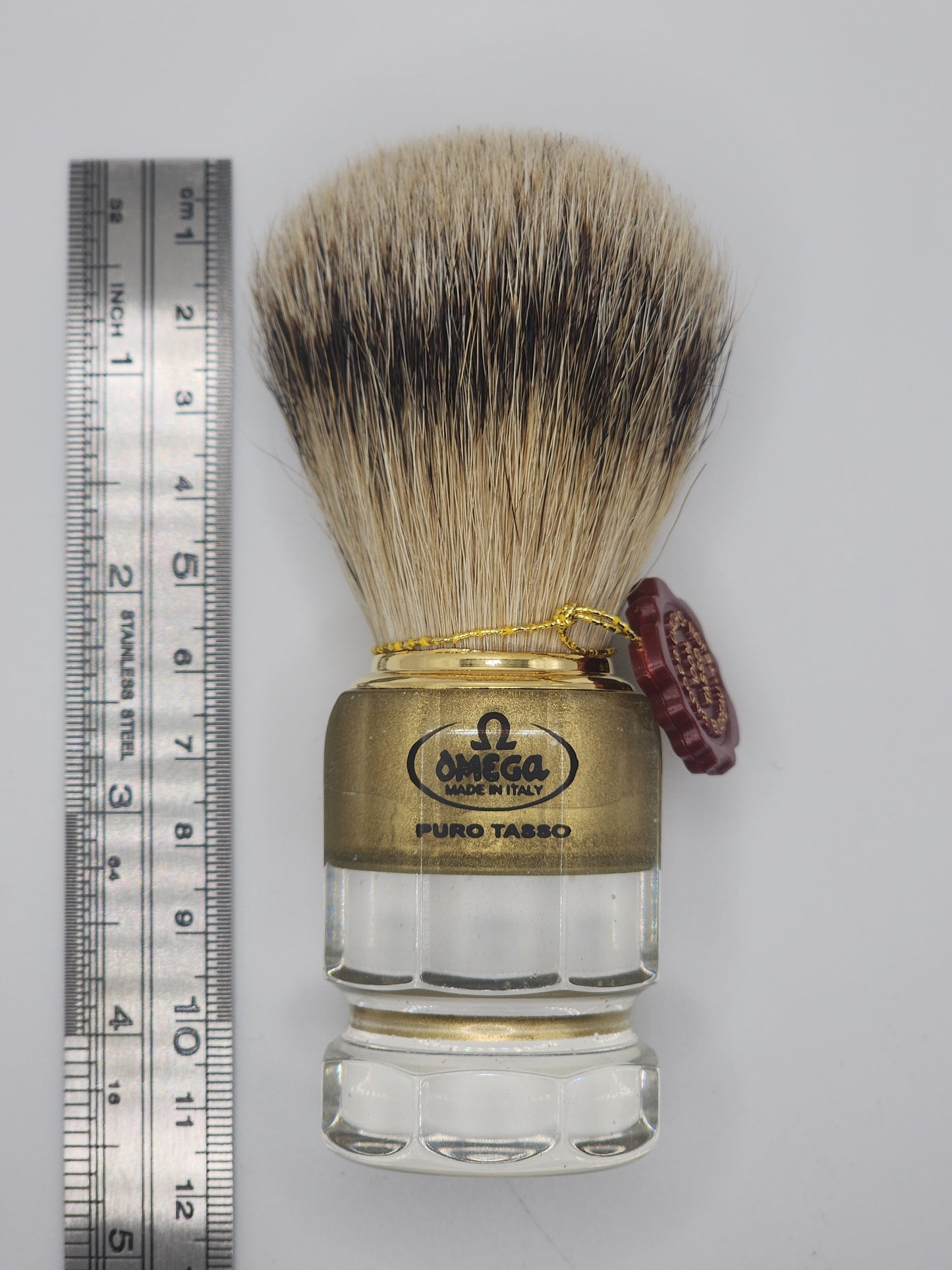 Omega 627 Pure Badger Shaving Brush with Clear Handle