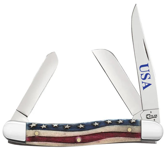 Case Knives Medium Stockman Star Spangled Series Embellished Smooth Natural Bone Medium Stockman Slip Joint Knife