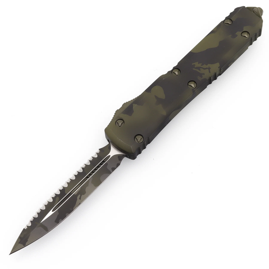 Microtech Ultratech Signature Series Camo Full Serrated Out the Front Knife