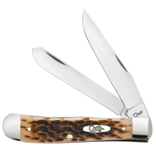 Case Knives Peach Seed Jig Amber Bone Trapper with Clip Slip Joint Knife