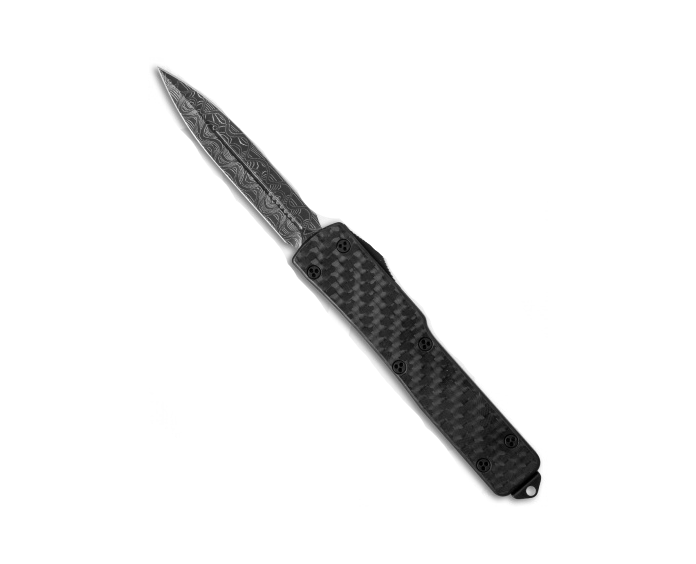 Microtech UTX-70 D/E Signature Series CF Top Damascus Standard Blade Out the Front Knife