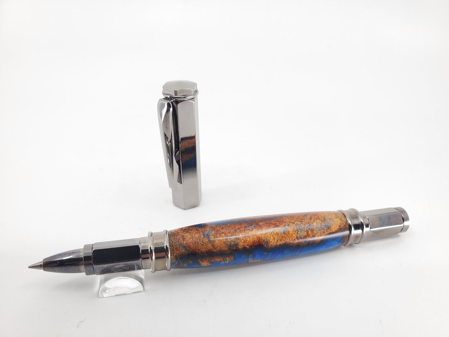 Rhys's Pieces Handcrafted "Copper Sea" Resin Body w/ Vortex Gun Metal Hardware Magnetic Cap Rollerball Pen