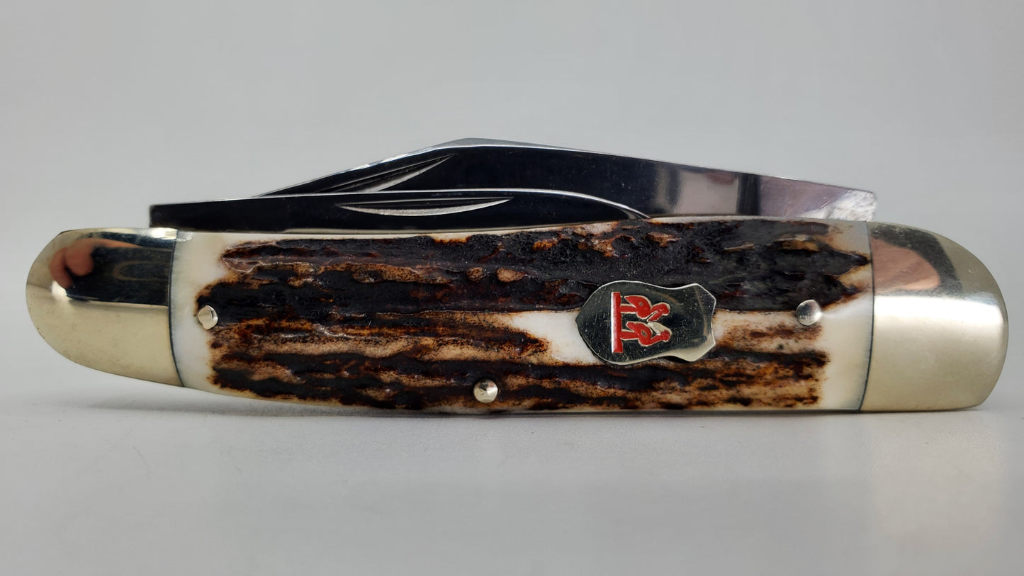 Kissing Crane Burnt Bone 3 Blade Drop Point Pocket Knife