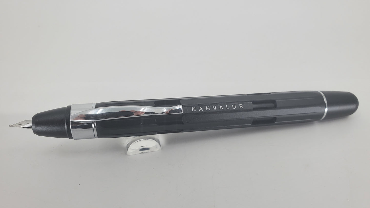 Nahvalur Eclipse Black Silver Capless Fountain Pen Medium Nib