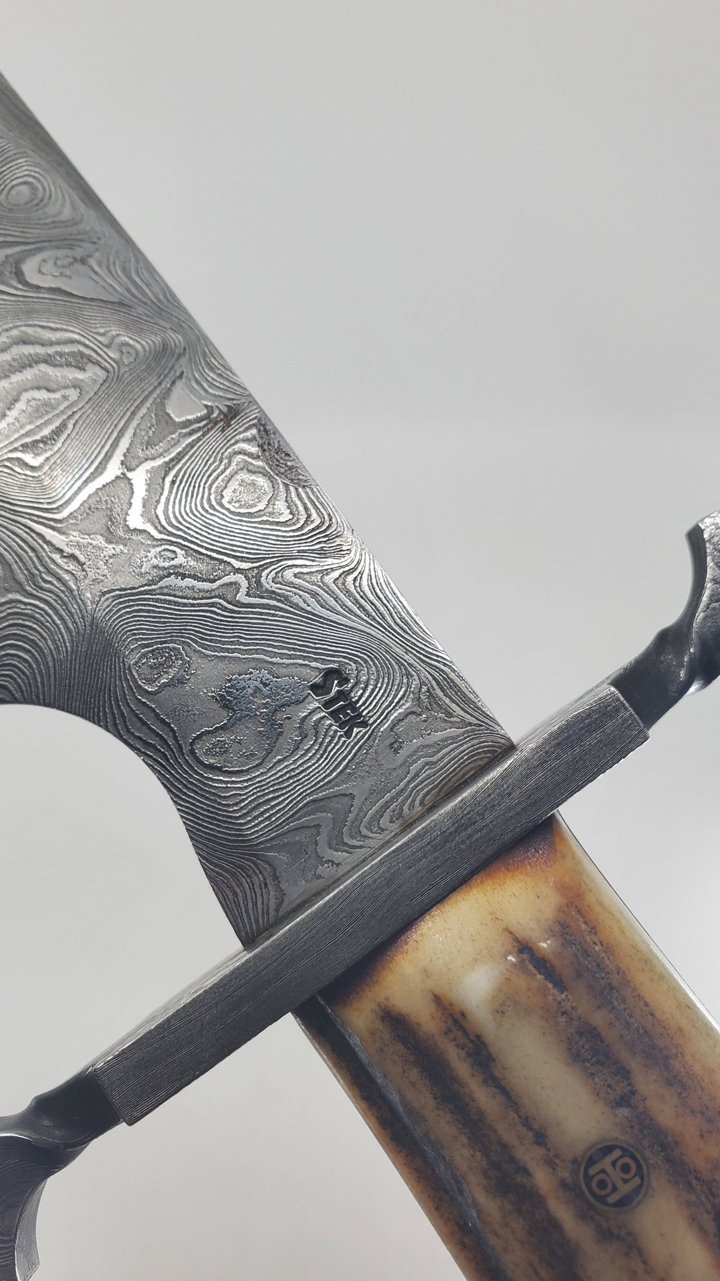 Stek Knives Damascus Stag 2001 Fixed Blade Knife