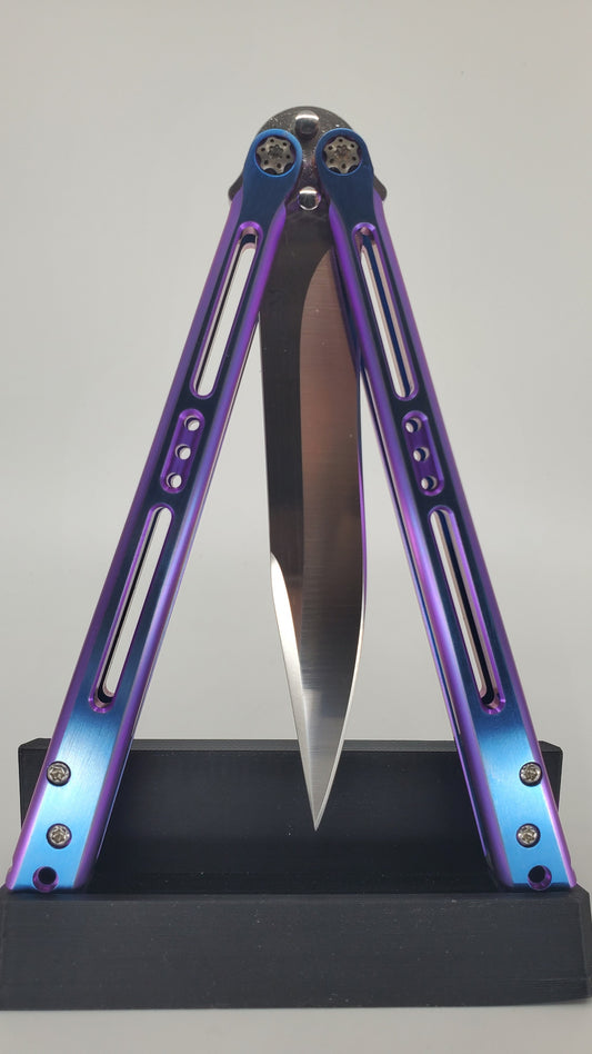 Hom Design Blurple Tempest Midtech Titanium Balisong