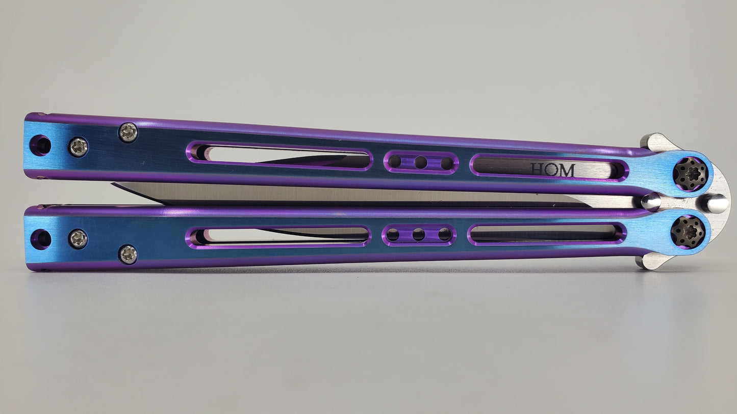 Hom Design Blurple Tempest Midtech Titanium Balisong