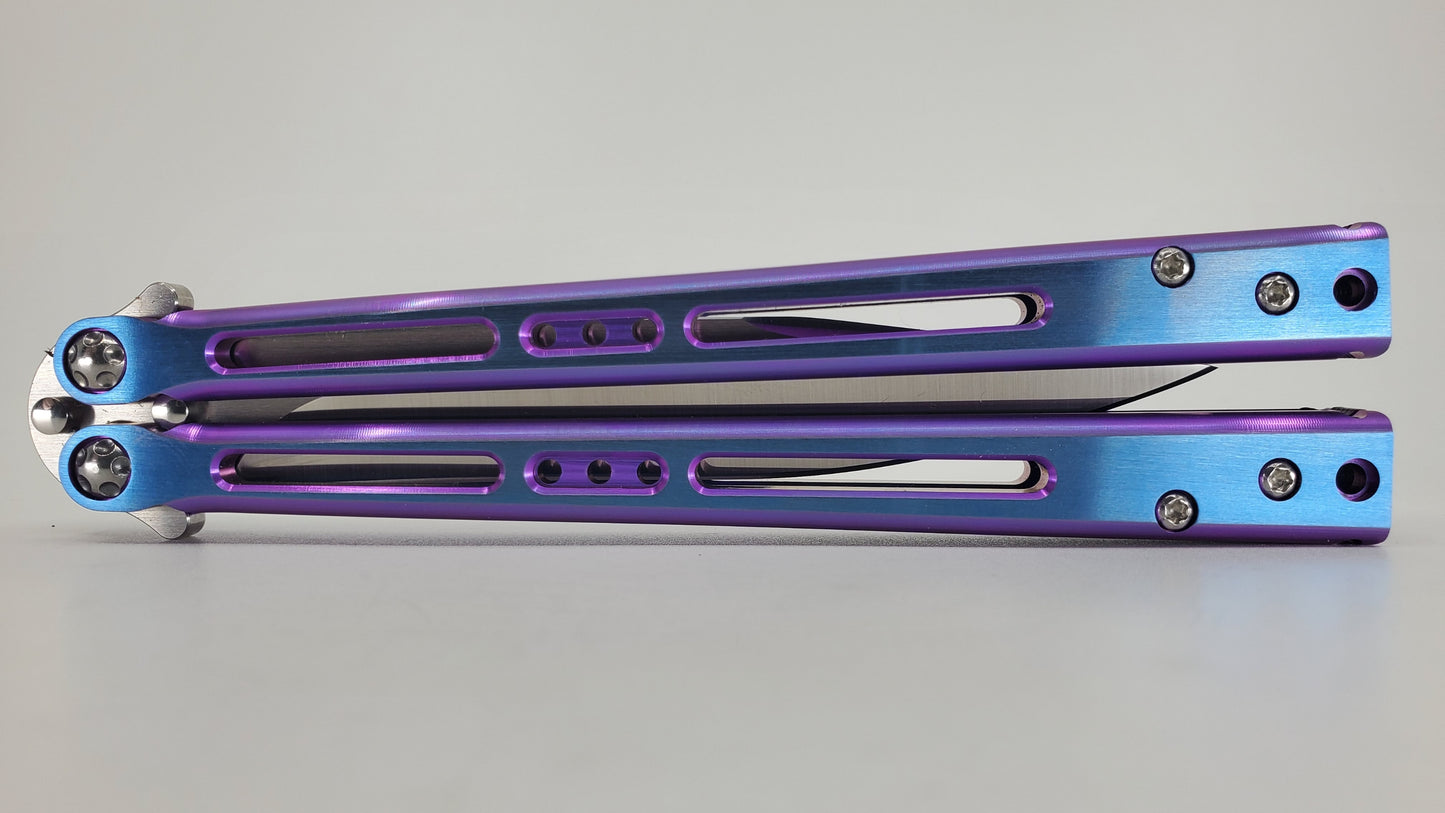 Hom Design Blurple Tempest Midtech Titanium Balisong