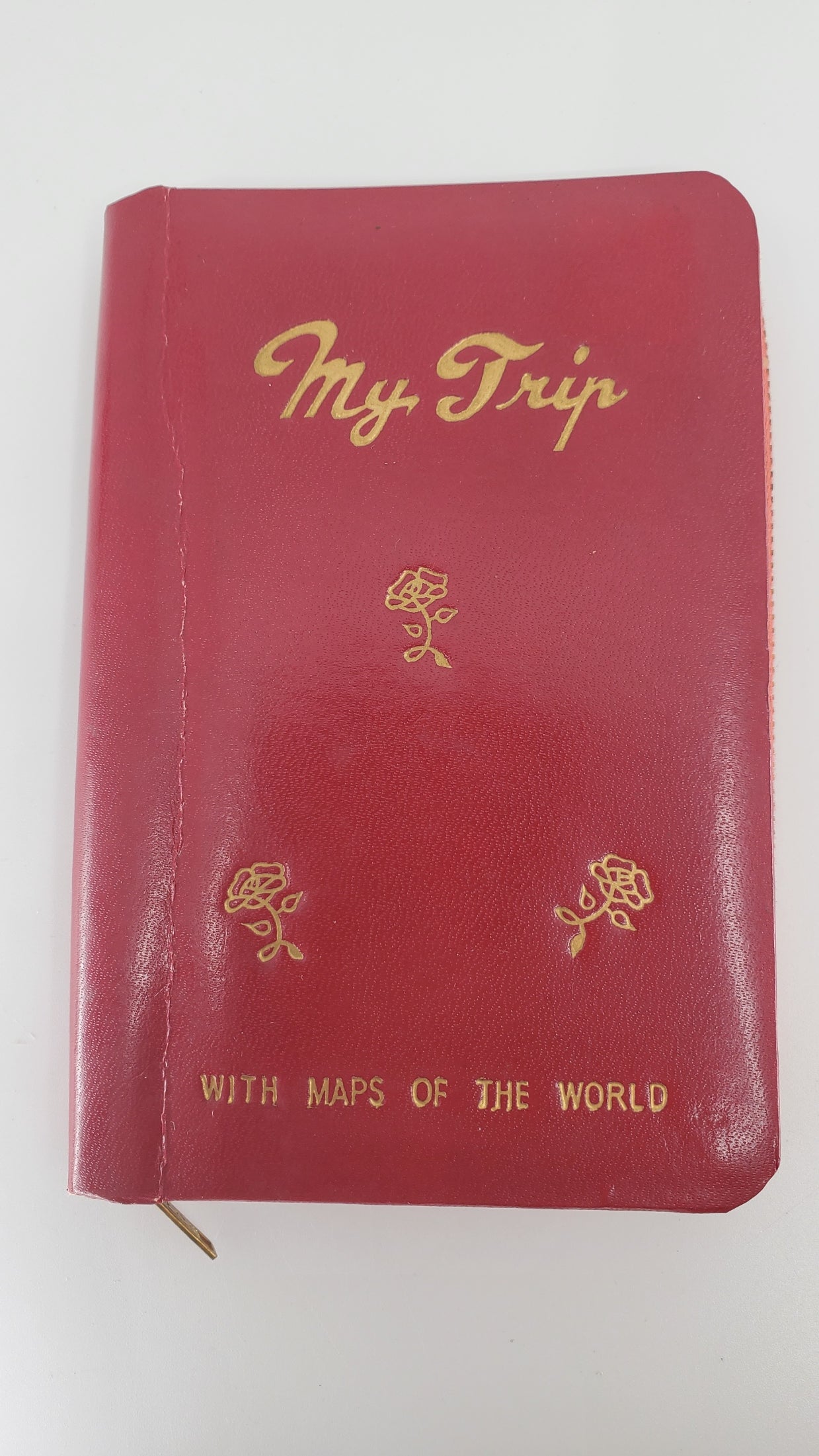 Vintage "My Trip" Red Book w/ Maps of the World and Address Book Zips UP!