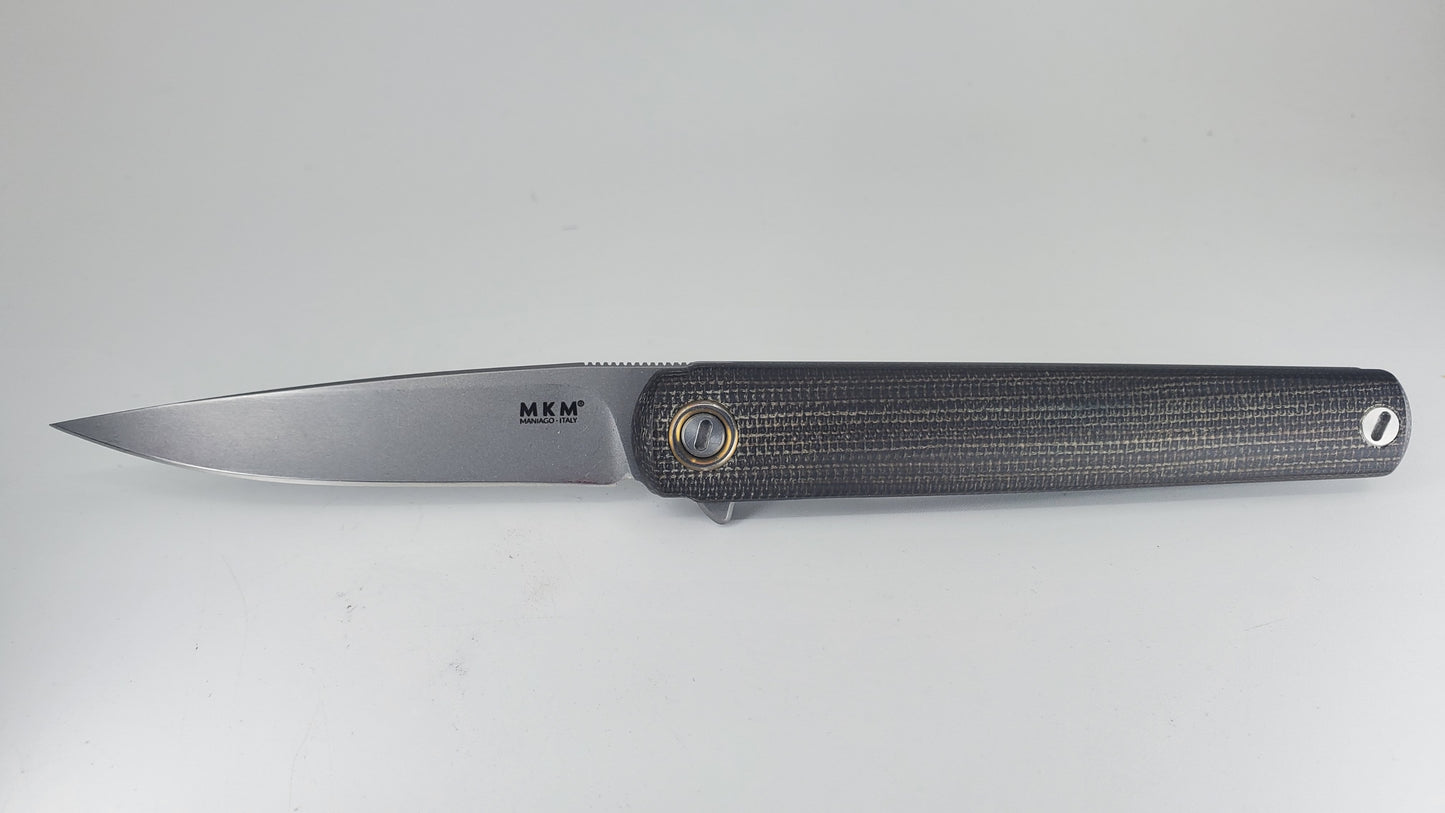 *Consignment* MKM Flame Drop Point Green Canvas Micarta Folding Knife