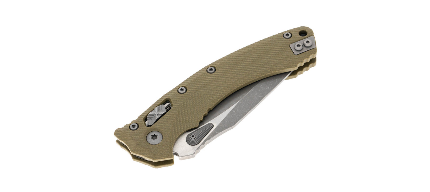 Microtech Amphibian RAM-LOK Fluted OD Green Apocalyptic Partial Serrated Folding Knife