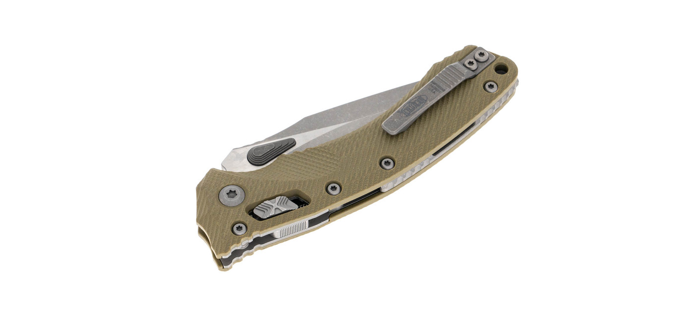 Microtech Amphibian RAM-LOK Fluted OD Green Apocalyptic Partial Serrated Folding Knife