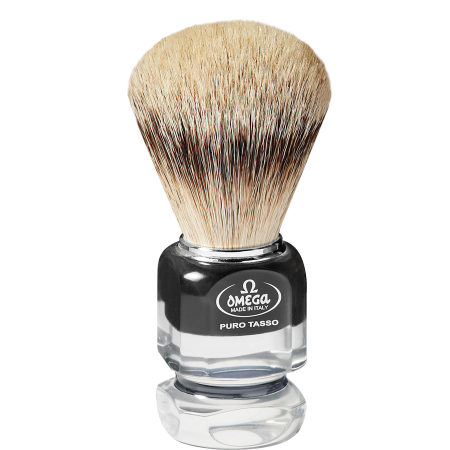 Omega 626 Super Badger Hair Shaving Brush Black / Clear Handle