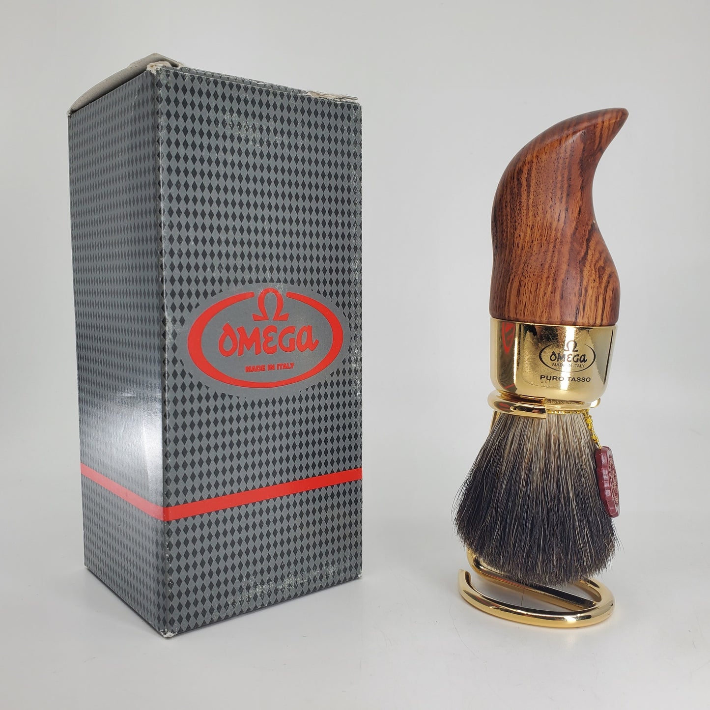 Omega Black Badger shaving brush with stand