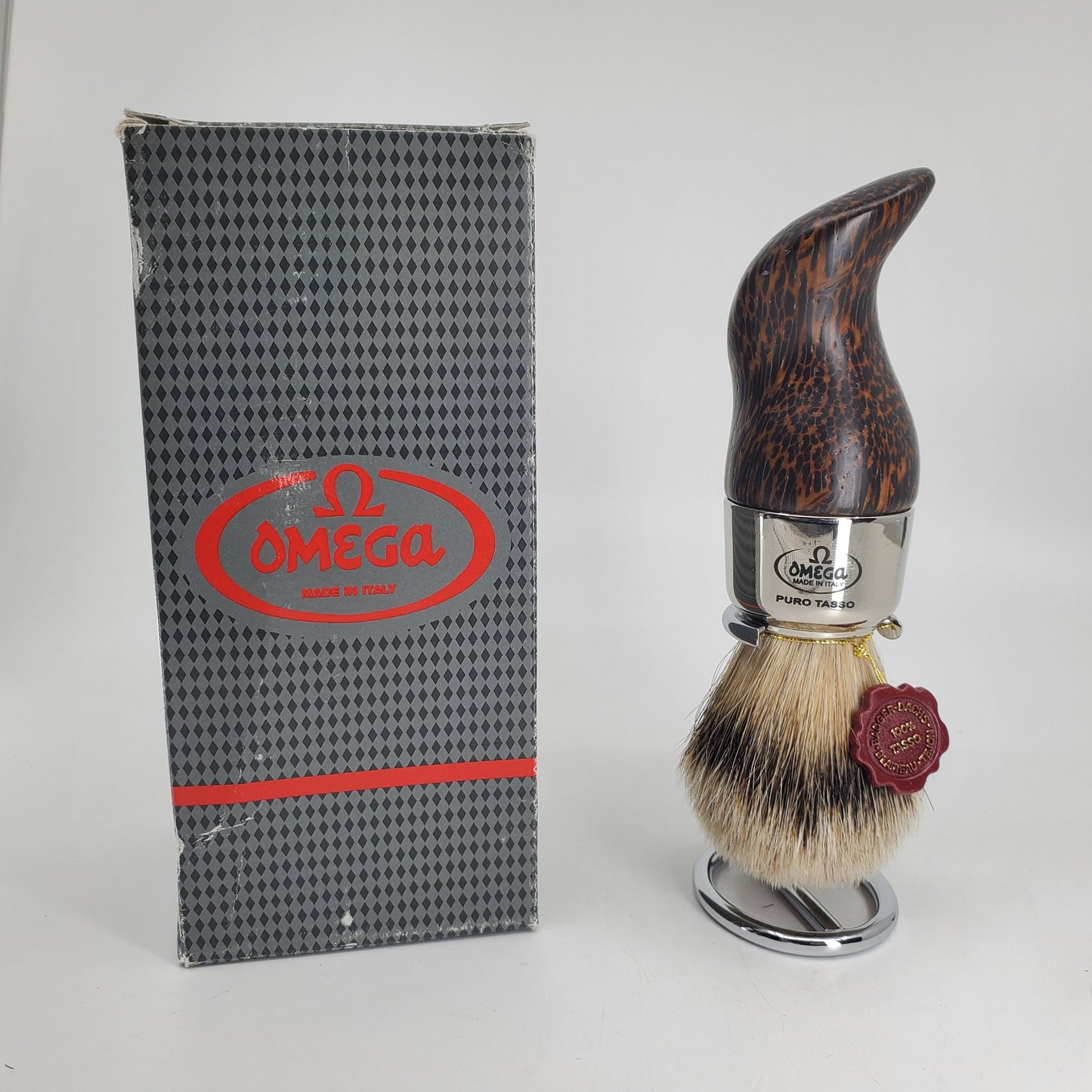 Omega Pure Badger Shaving Brush w/ Chrome Stand