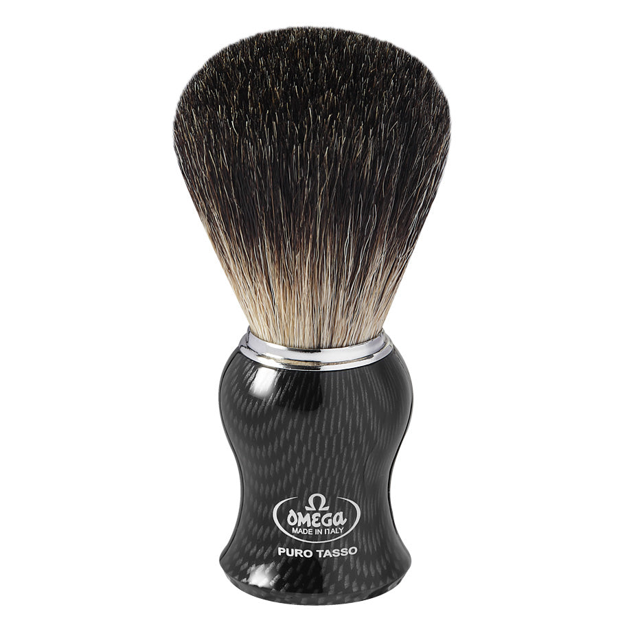 Omega 6650 Black Badger Shaving Brush with Carbon Fiber effect ABS Handle