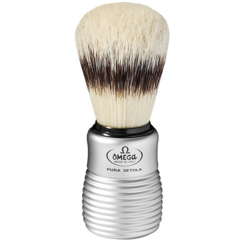 Omega Silver Badger Brush w/ Grooved Handle