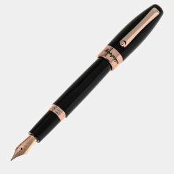 Montegrappa Fortuna Black with Rose Gold Trim Fountain Pen Steel Fine Nib