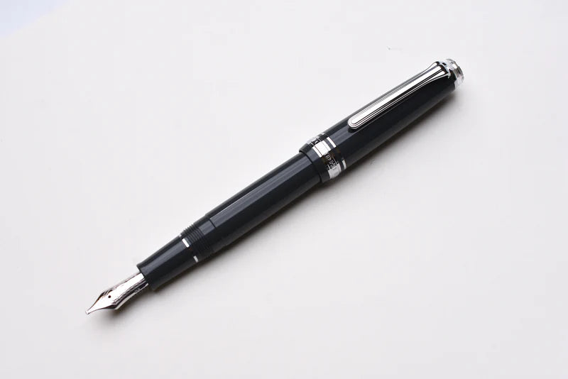 Sailor Professional Gear Slim Silver Graphite Lighthouse Fountain Pen 14k Gold Medium Fine Nib