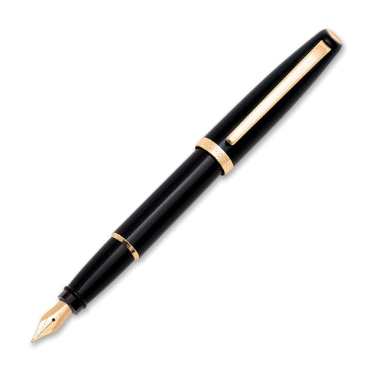 Aurora Style Black Resin Gold Accents Fountain Pen Medium Nib