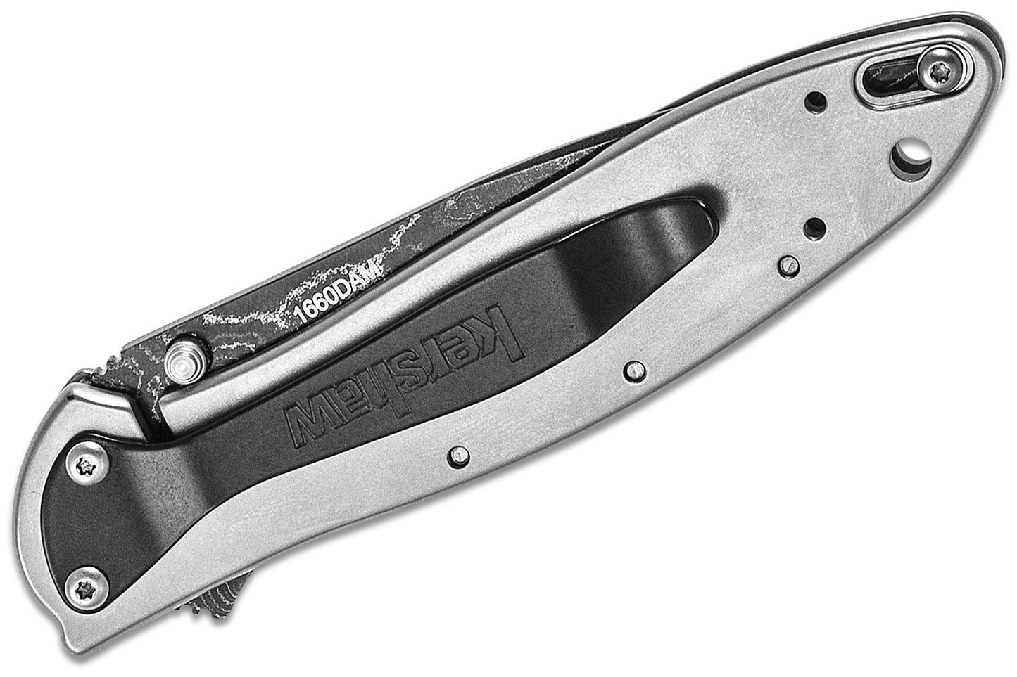 Kershaw 1660DAM Ken Onion Leek Assisted Flipper Knife 3" Damascus Plain Blade Stainless Steel Handles