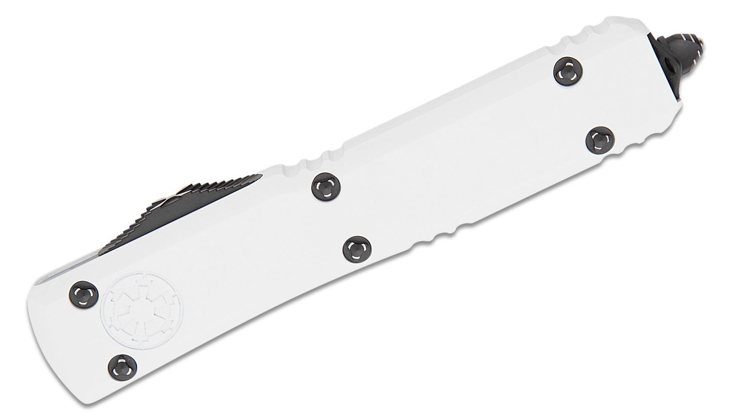 Microtech Ultratech Stormtrooper Deep Engraved White Partial Serrated Out the Front Knife