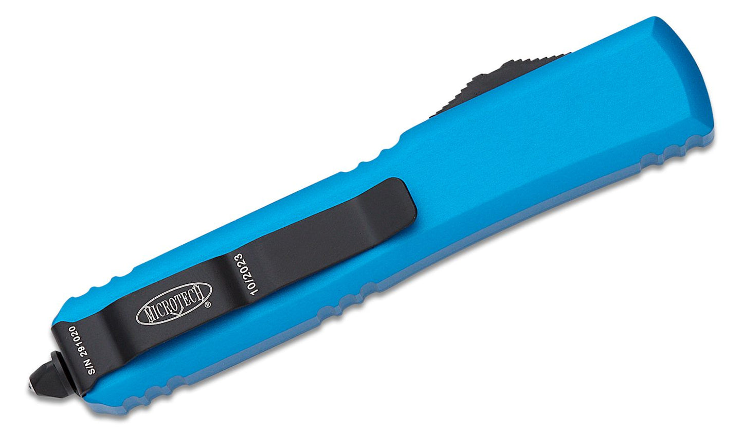 Microtech Ultratech Tanto Edge Blue Partial Serrated Out the Front Knife