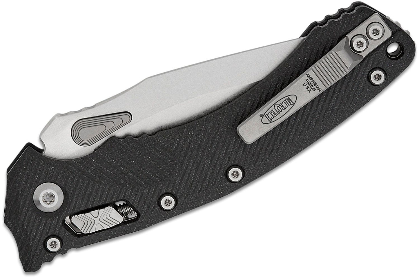 Microtech Amphibian Ram-Lok S/E Fluted G10 Black Stonewash Folding Knife