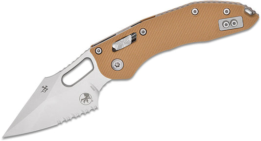 Microtech Stitch RAM-LOK Fluted G-10 Tan Stonewash Partial Serrated Blade Folding Knife