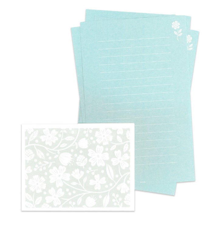 Midori Watermark Letter Set 500 Floral Pattern Light Blue