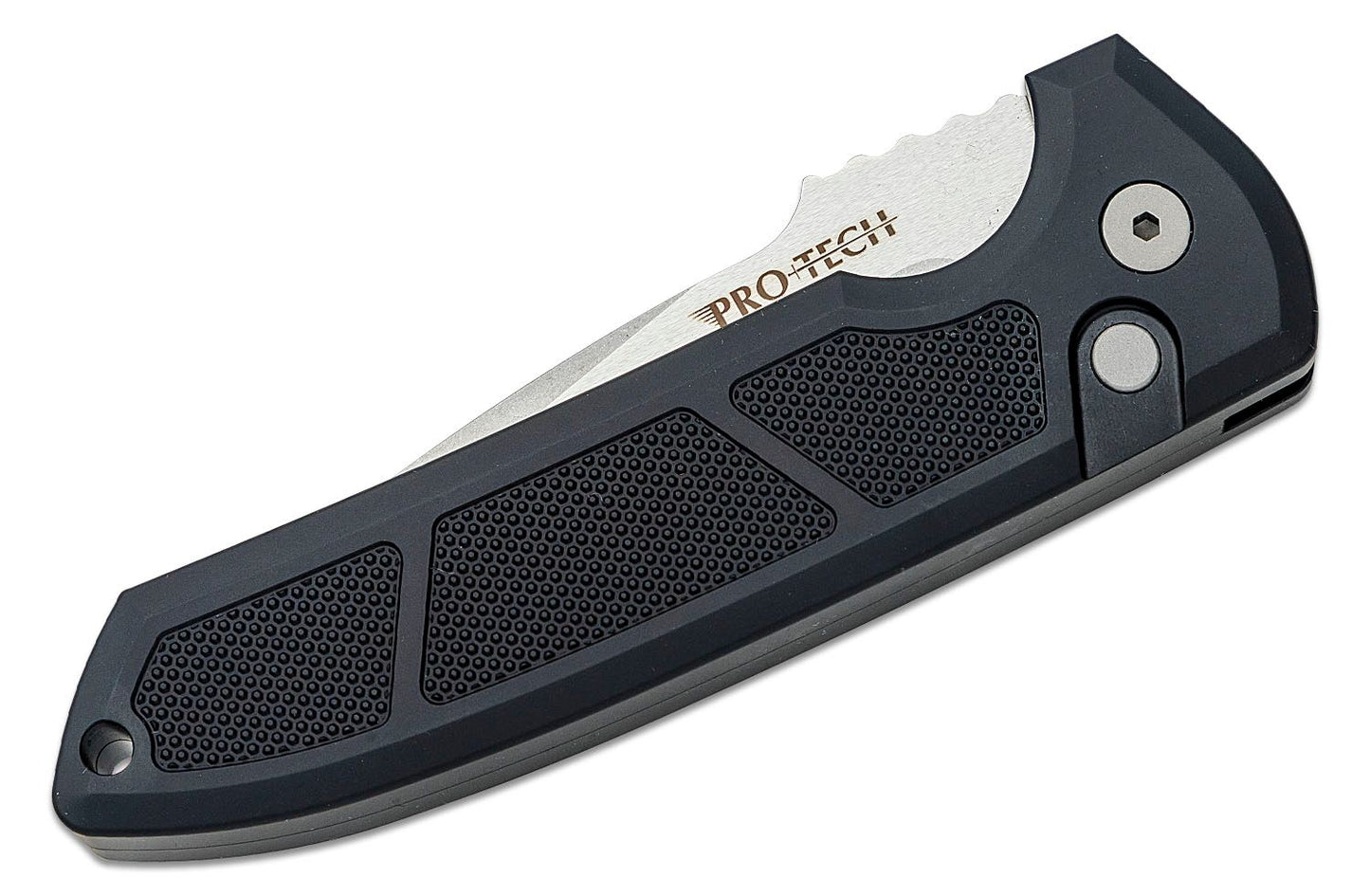 Protech Rockeye Auto Black Handle w/ Knurling Stonewash Blade Auto Folding Knife