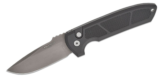 Protech Rockeye Auto Black Textured Handle Smoky Grey DLC CPM-D2 Blade