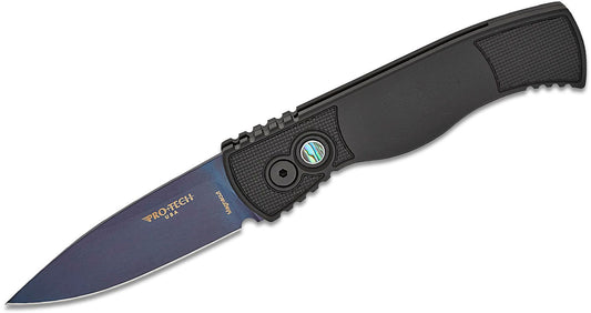 Protech Tactical Response 2 Black Handle Abalone Button Sapphire Blue Magnacut Blade