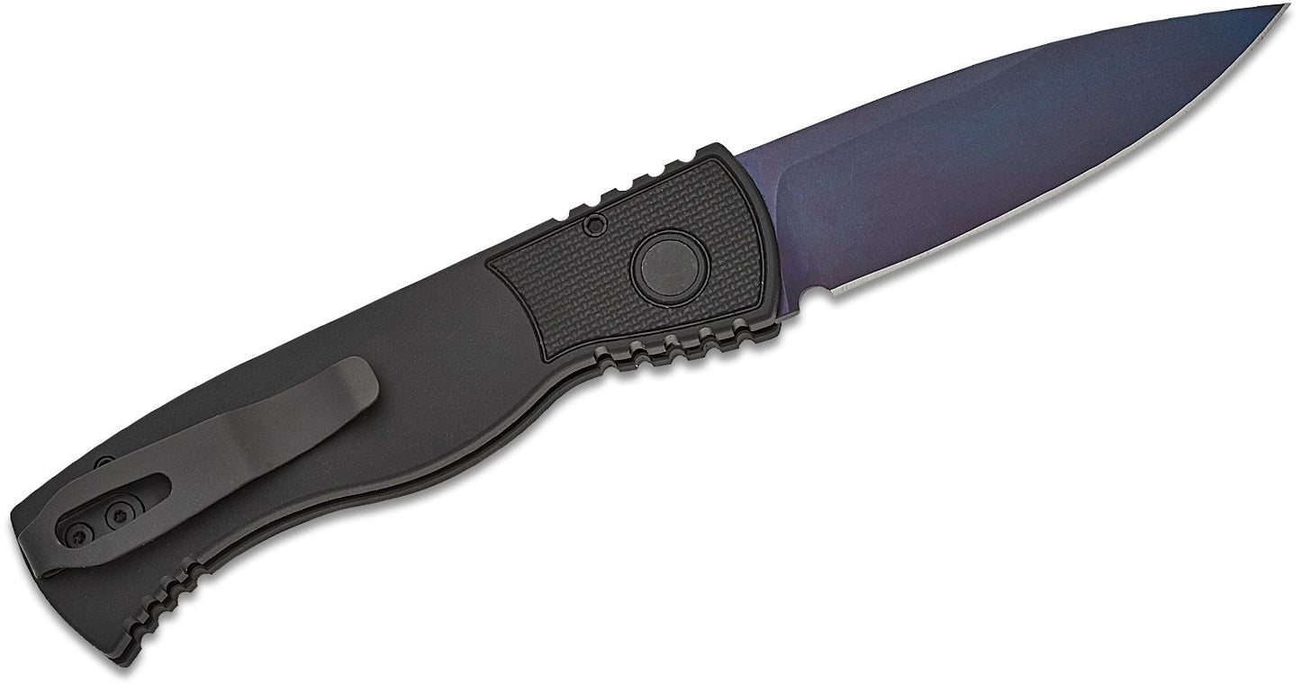 Protech Tactical Response 2 Black Handle Abalone Button Sapphire Blue Magnacut Blade