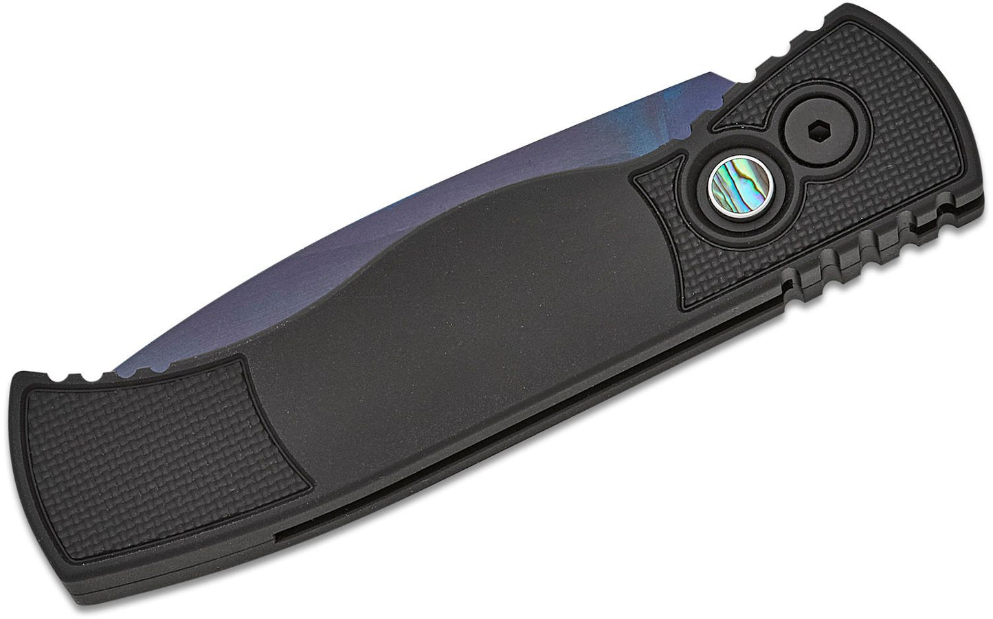 Protech Tactical Response 2 Black Handle Abalone Button Sapphire Blue Magnacut Blade