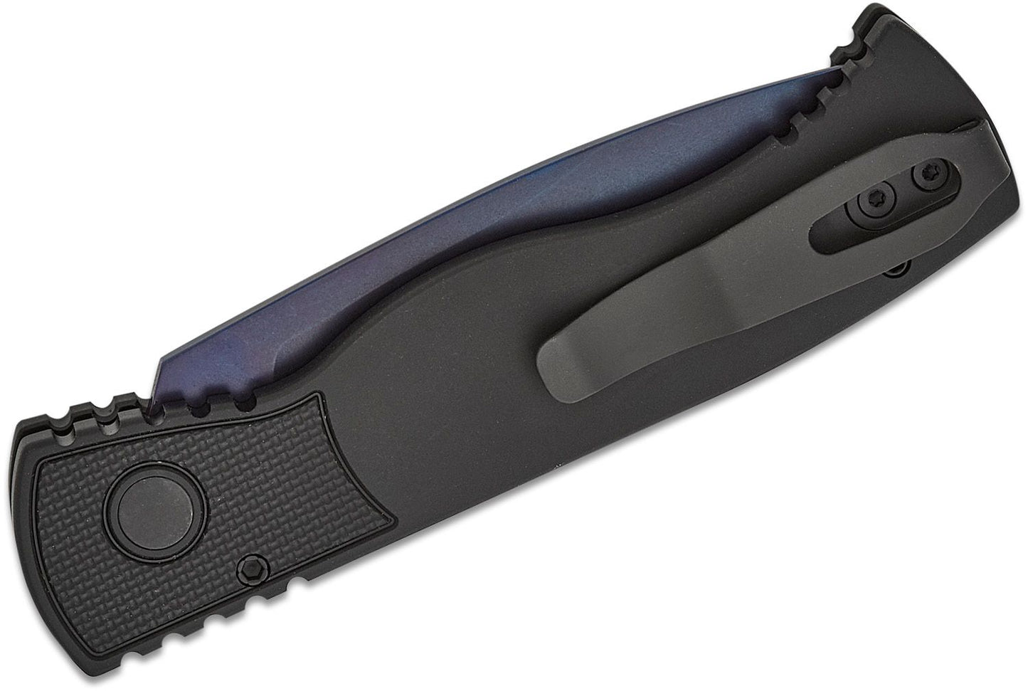 Protech Tactical Response 2 Black Handle Abalone Button Sapphire Blue Magnacut Blade