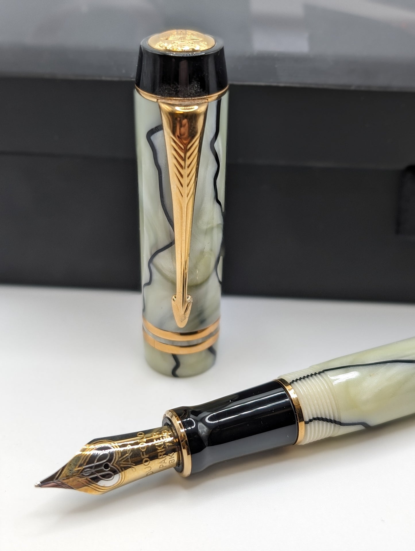 Parker Duofold Demi Pearl and Black w/ 23ct Gold Trim