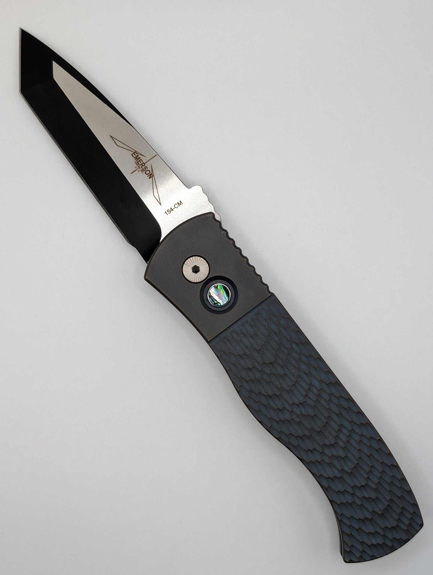 Protech Atlanta Blade Show 2024 Exclusive Emerson Custom Titanium Jigged Handle Chisel Tanto Blade Auto Folding Knife