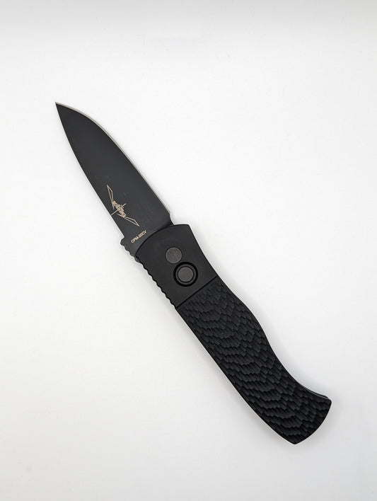 Protech Atlanta Blade Show 2024 Exclusive Emerson Left Handed Black Textured Blade DLC Black Blade Auto Folding Knife