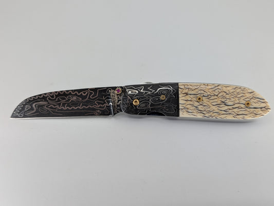 RB Johnson Custom Damascus Blade / Bolster Linerlock Folding Knife