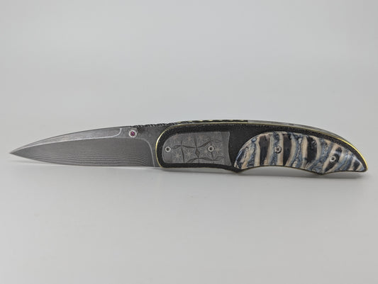 Corrie Schoeman Custom Mammoth Tooth Damascus Linerlock Folding Knife