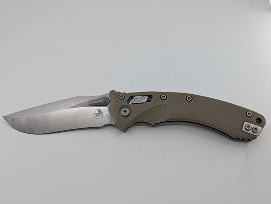 Microtech Amphibian Ram-Lok S/E Fluted G10 Tan Stonewash Folding Knife