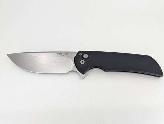 Protech Mordax Solid Black Stonewash Magnacut Button Lock Folding Knife