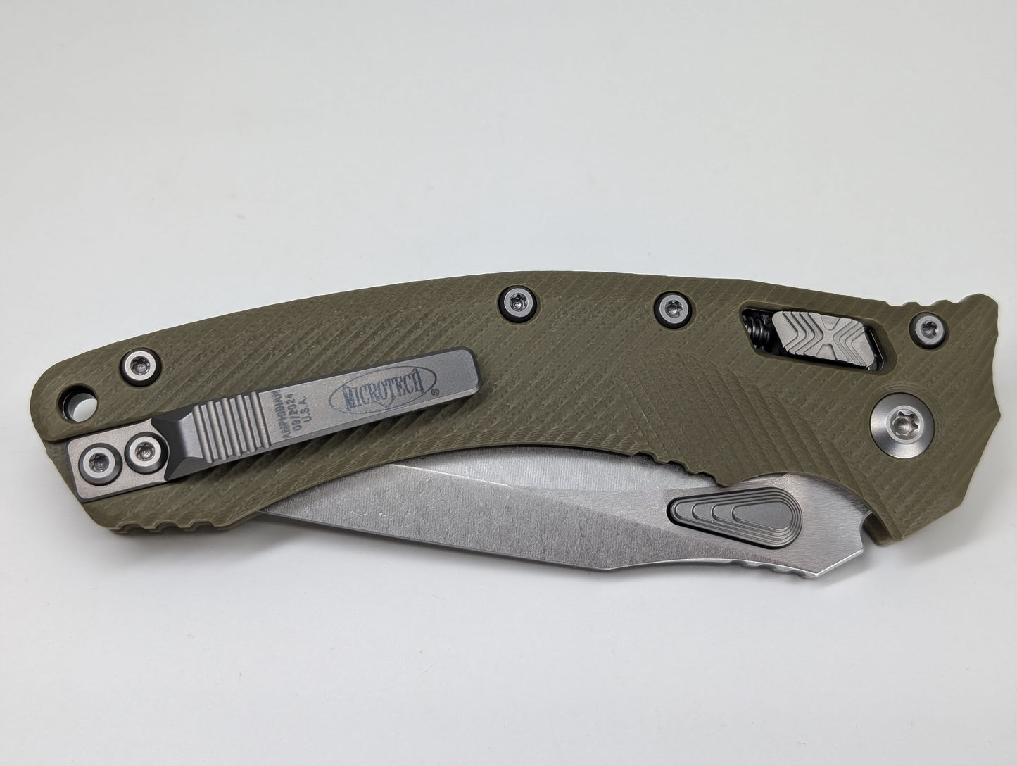 Microtech Amphibian RAM-LOK S/E 30th Anniversary Fluted G10 OD Green Stonewash Folding Knife