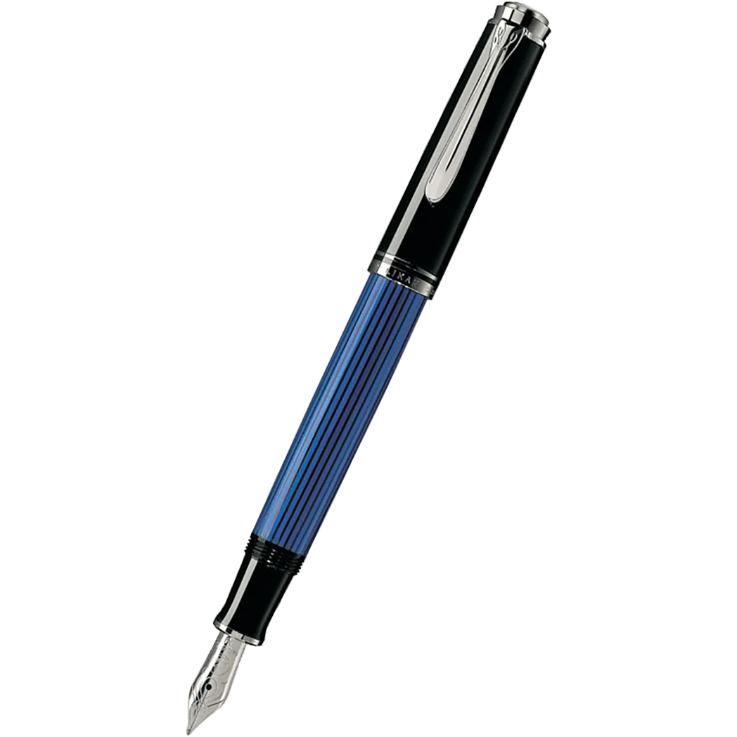 Pelikan M400 Black/Blue w/ Silver Trim Fountain Pen 14c Gold Medium Nib