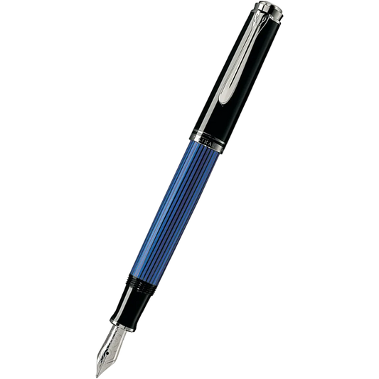 Pelikan M400 Black/Blue w/ Silver Trim Fountain Pen 14c Gold Medium Nib