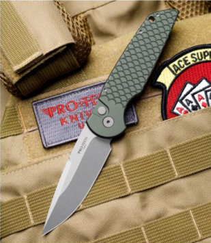 Protech Tactical Response 3 Green Fish Scale Clip Point Stonewash Blade Auto Folding Knife