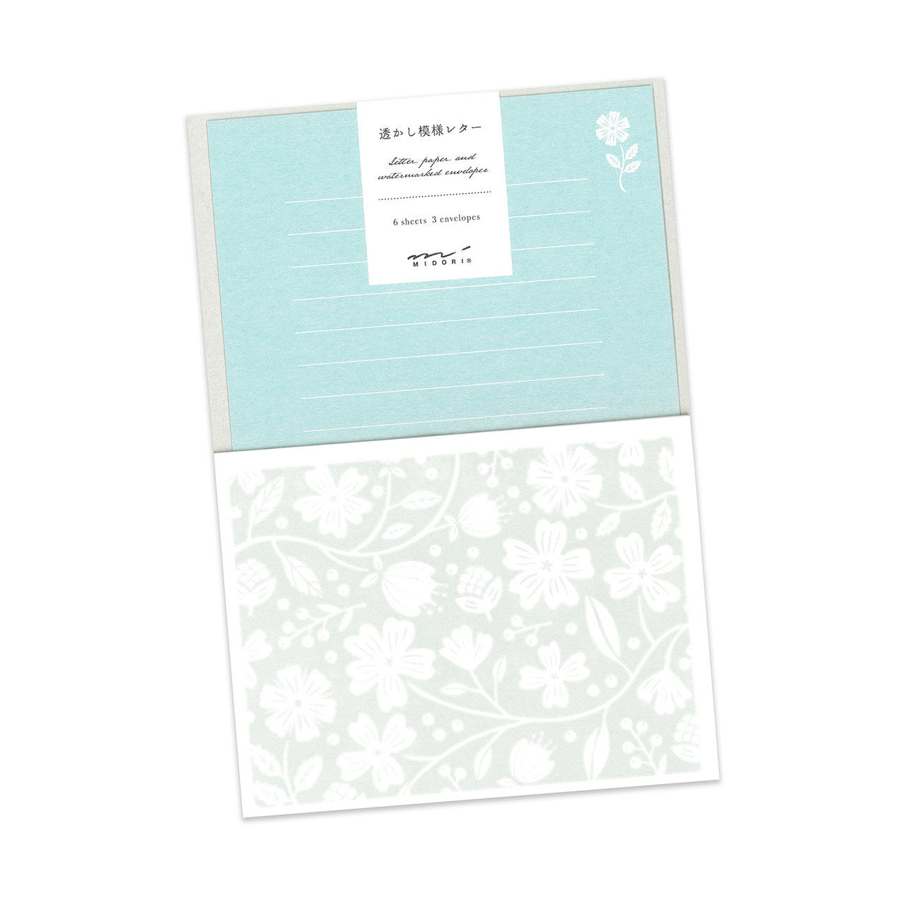 Midori Watermark Letter Set 500 Floral Pattern Light Blue